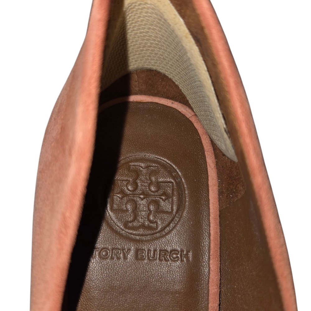 Tory Burch Peachy Pink Suede Georgiana Peeptoe Pumps Heels 10 - Picture 4 of 7